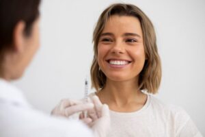a young lady is ready to inject botox
