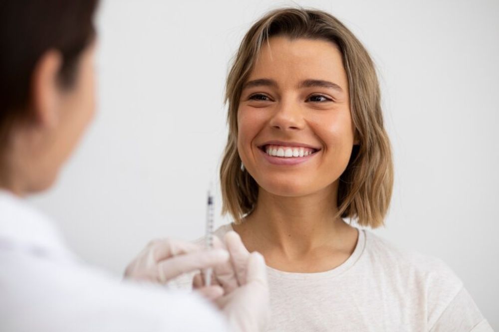 a young lady is ready to inject botox